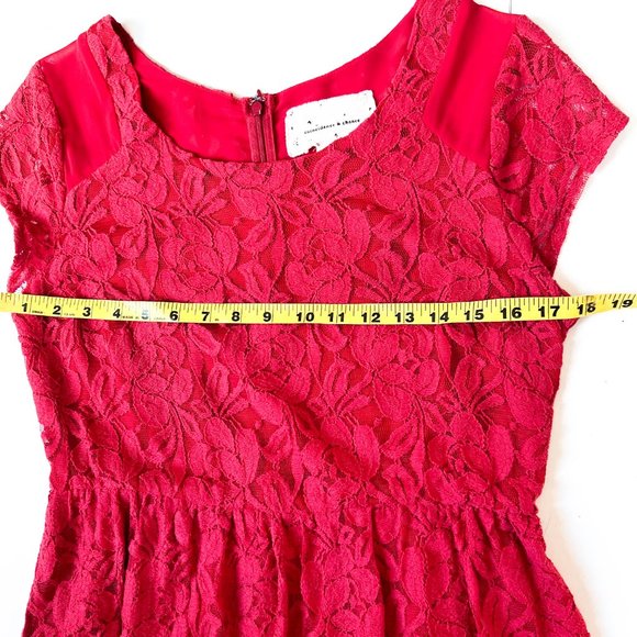 anthropologie red lace fit & flare dress w/short sleeves size medium - Picture 7 of 9